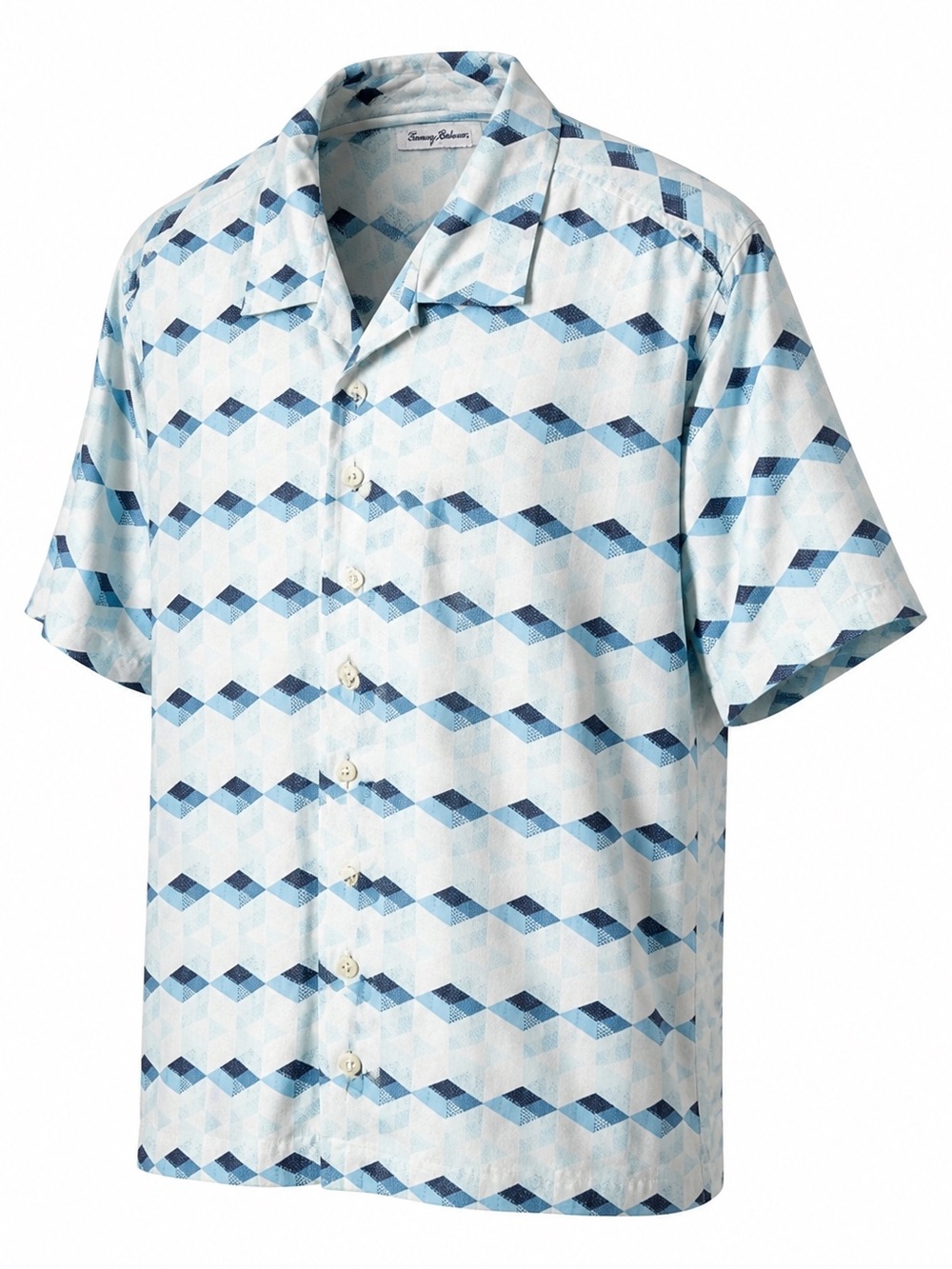Tommy Bahama IslandZone Silk Blend Shirt Mens XL Blue Geometric Golf Resort